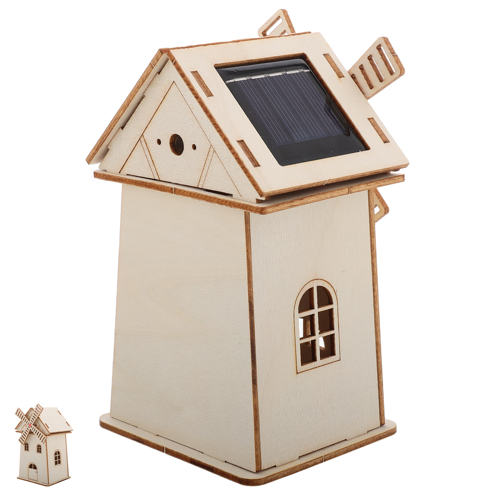 Renewable Energy For Kids - Wooden Solar Powered Windmill Ornament Unfinished