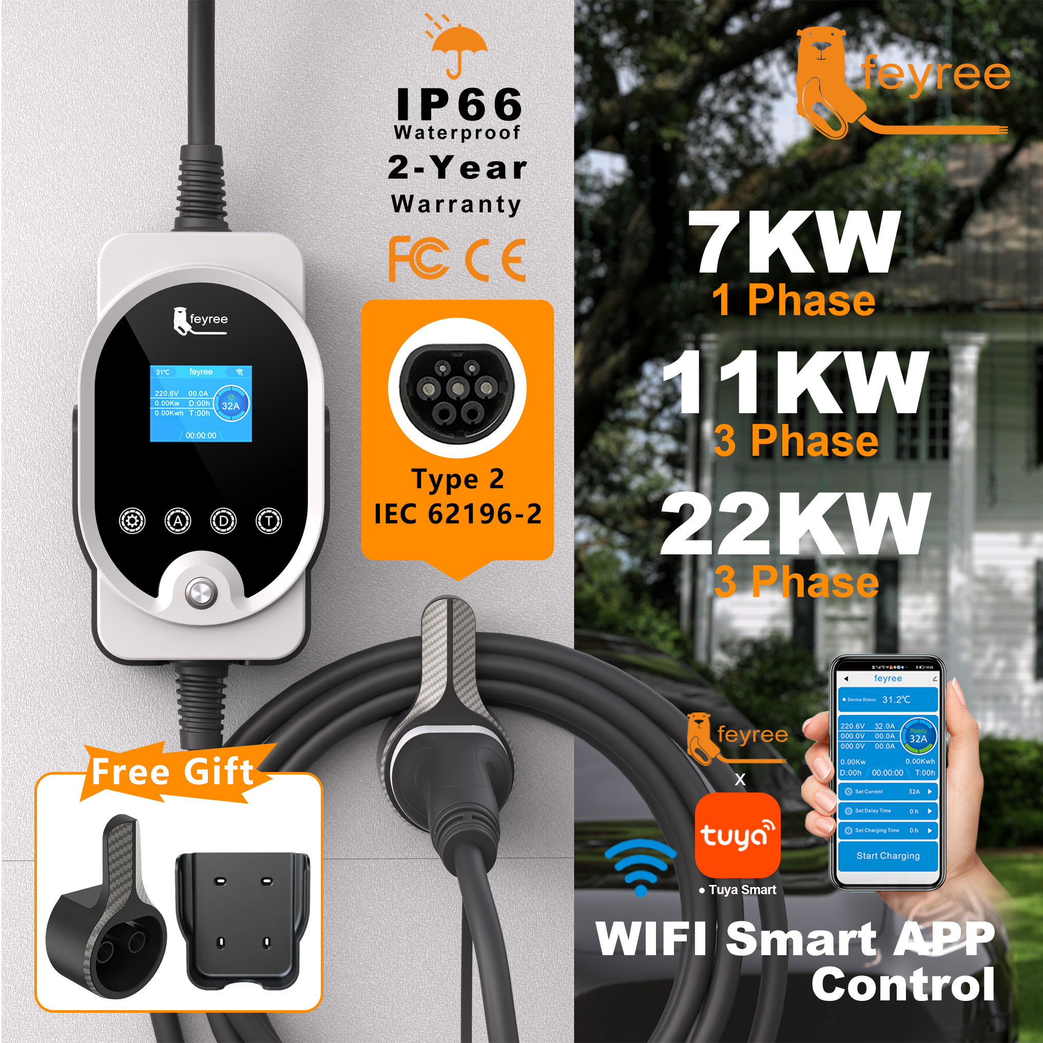 Ev Charger Wallbox - feyree Type2 EV Charger EVSE Wallbox