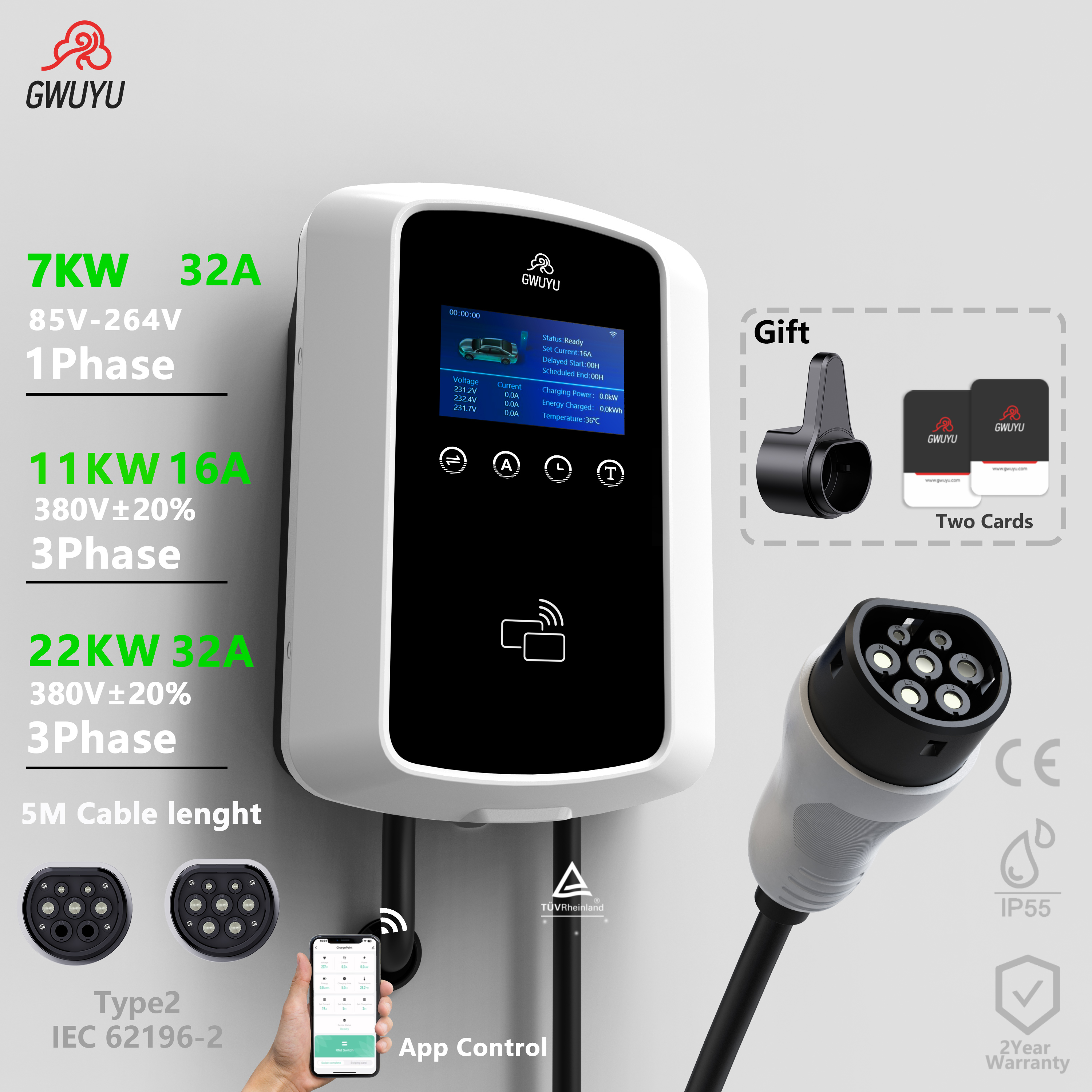 GWUYU EV Wallbox Charger Type  - Ev Charger Wallbox のレビューと価格