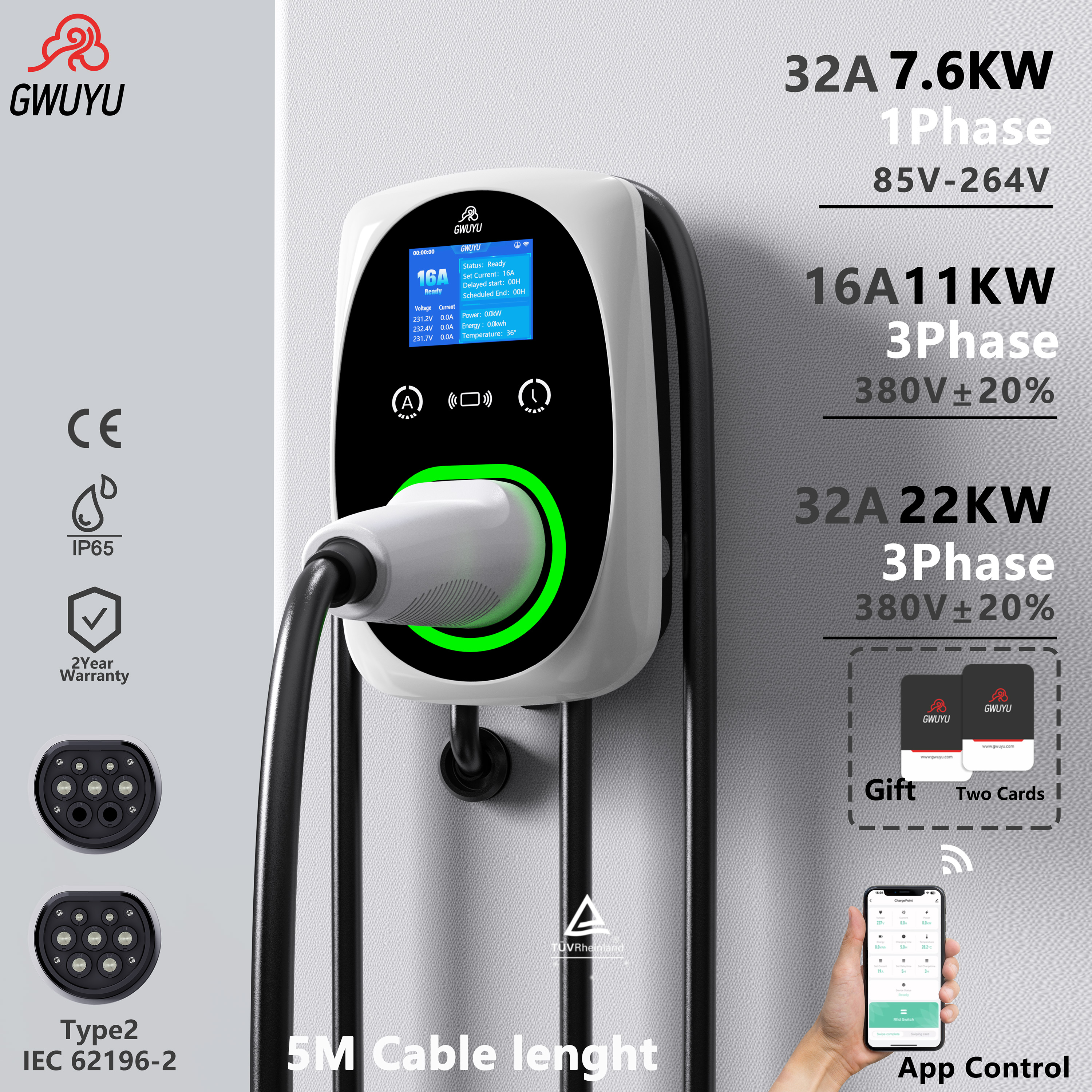 GWUYU EV Charger 32A 7.6KW Ele - Ev Charger Wallbox のレビューと価格